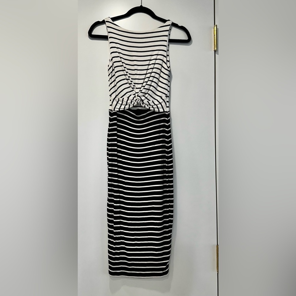 Bailey 44 Black and White Halter Sheath Midi Dress